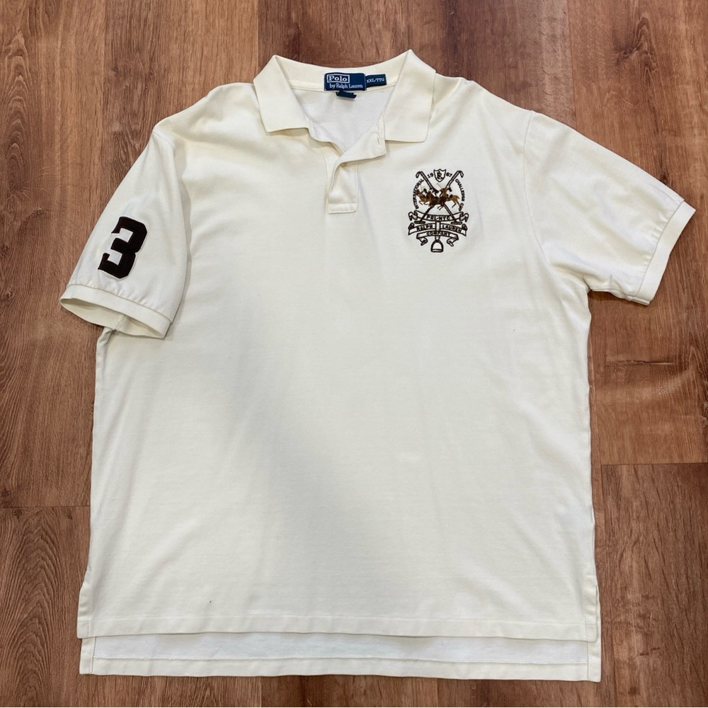 Polo by Ralph Lauren Rugby Polo Shirt Mens XXL Cream #3 Triple Pony Logo